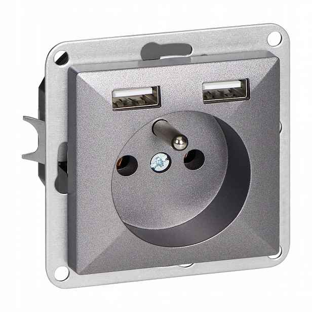 Jednotná podomítková zásuvka s 2x Usb s nabíječkou Pearl, 16A, 250V,