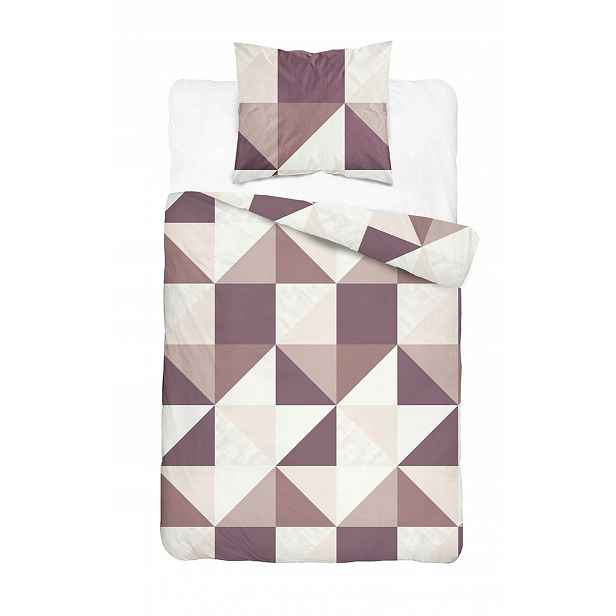 Povlečení saténové 140x200 bílá fialová s geometrickým motivem Home Satin