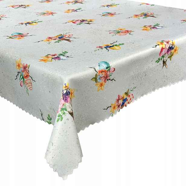 Skvrnitý vánoční ubrus Šedý zajíček Písanka 140 x 340 cm