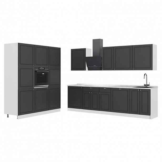 Vicco KUCHYŇSKÝ KOUT Fame-Line, Anthrazit-Gold Landhaus/Bílá, 460 cm, PD Mramor