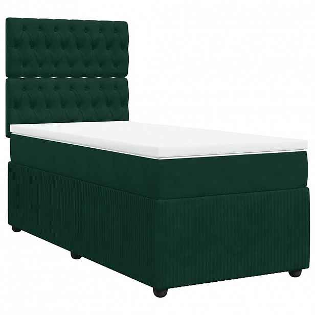vidaXL Box spring postel s matrací tmavě zelená 100x200 cm samet