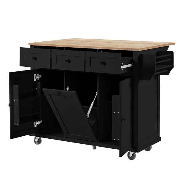 Modenvie KUCHYŇSKÝ ostrůvek z MDF, 112/46,2–76,2/92,7 cm, černý/přírodní, na kolečkách