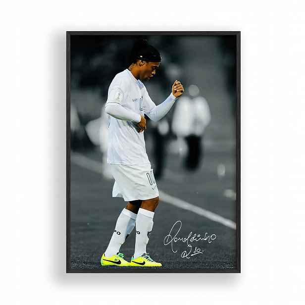 Obraz Ronaldinho Fotbalista Plakát Rámeček Dřevěný Černý 30x42 cm