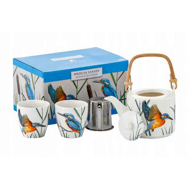 Porcelánový džbán 600 ml sítko 2 šálky 150 ml zimorodek Polské Ptáci