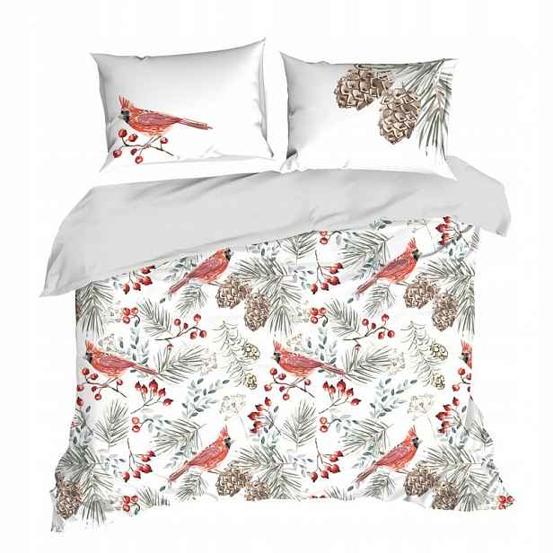 Povlečení Willow 220x200 bílá červená šišky ptáčci