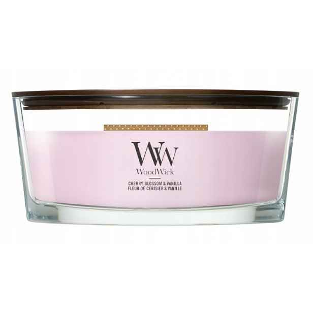 WoodWick Cherry Blossom Vanilla svíčka elipsa 453 g dřevěný knot