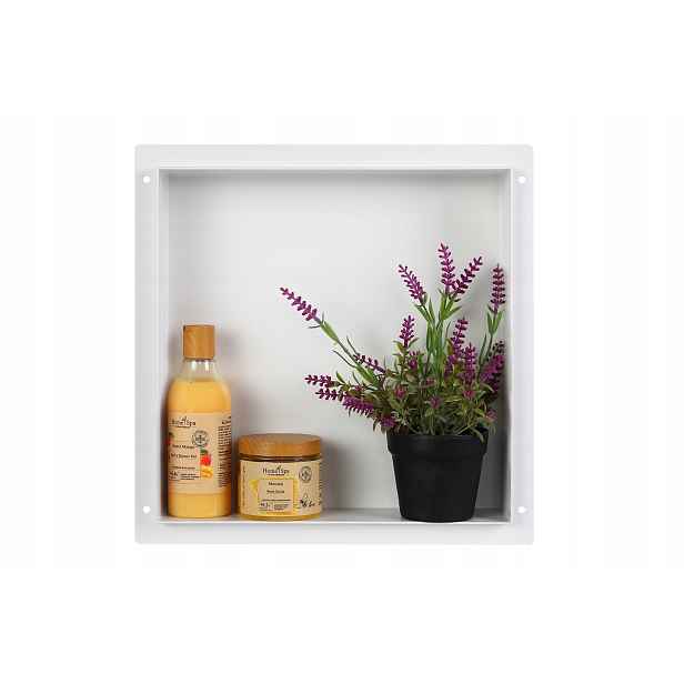 Bezrámečková Polička 30x30x7 cm Bílá Nerezová Wall-box No Rim Balneo