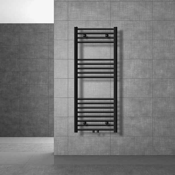 LuxeBath KOUPELNOVÉ těleso Sahara 500x1200 mm, černé, rovné, s rohovým ventilem