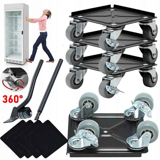 4X Sada Stěhovacích Válečků 800 Kg S Odolným Vozíkem 360° černá