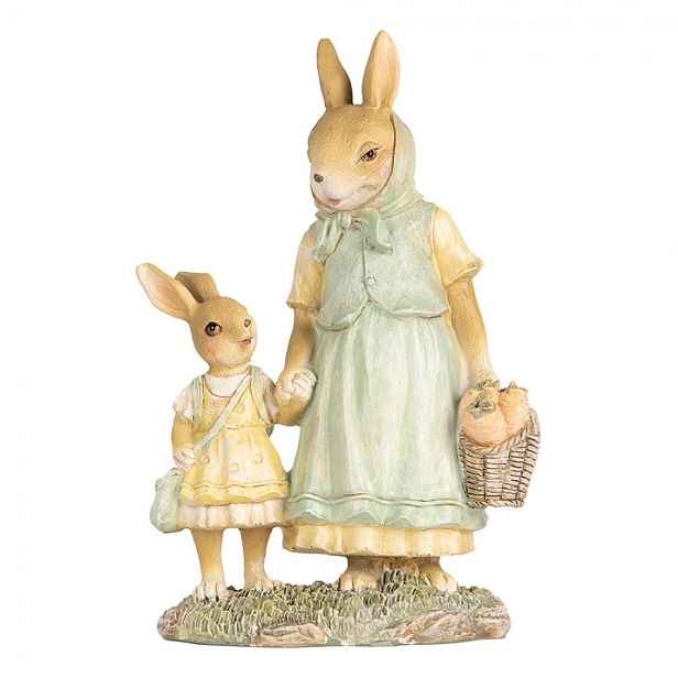 Dekorace králičí mamka s košíčkem a malou králičkou - 14*7*20 cm Clayre & Eef