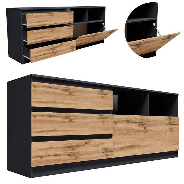 Komoda Rtv CR3-RTV-175 cm grafit-wotan skříňka rtv regál na oblečení hračky