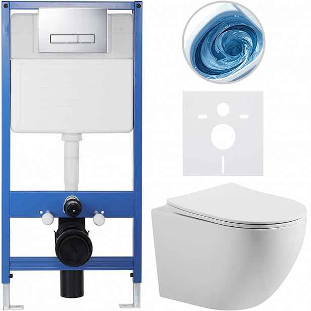 Kompletní WC set Profi/Cesso - bílá matná - WC tlačítko Slim/Chrom - předstěnová instalace - 49x36 cm - 8050BD101