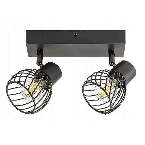 Stropní nástěnná lampa černá s drátěnými stínítky, 2 reflektory, 15 cm Rabalux