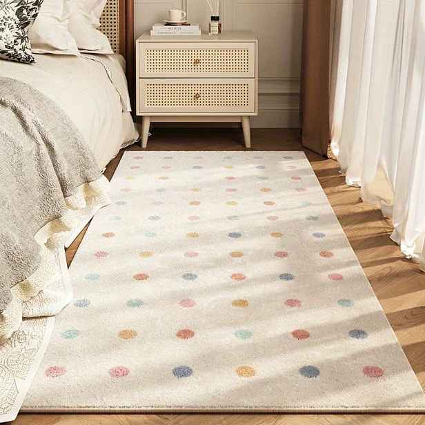 TEMU Moderní minimalistická pastelová polka dot podložka - Plyšový vysoký vlas protiskluzová pračka 100% polyesterová podložka do ložnice, obývacího