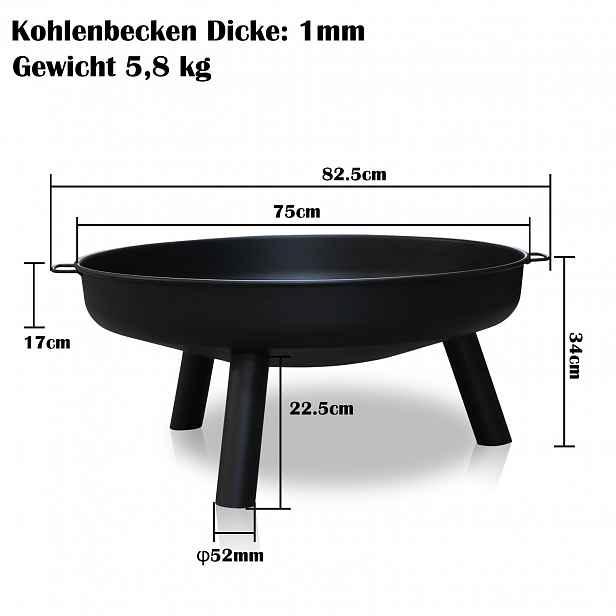 TEMU Ohniště, průměr 75 cm; Venkovní ohniště s úchyty - ohniště pro balkony, dvorky, louky, lesy, krby, terasy a kempování