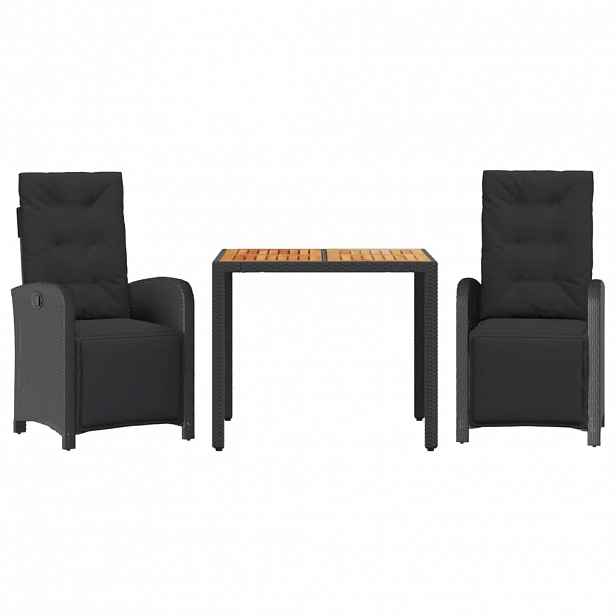 vidaXL 3dílný bistro set s poduškami černý polyratan