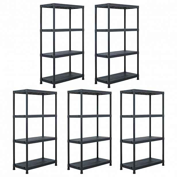 vidaXL Skladové regály 5 ks černé 60 x 30 x 138 cm plastové