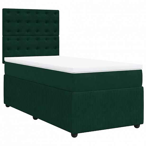 vidaXL Box spring postel s matrací tmavě zelená 100x200 cm samet