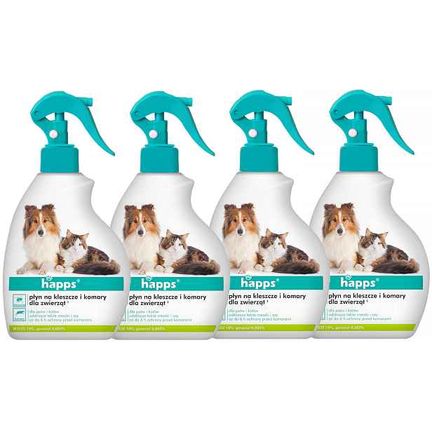 4x Tekutý Přípravek Prostředek Komáři Klíšťata Vosy Pro Zvířata Psů A Koček 200 Ml
