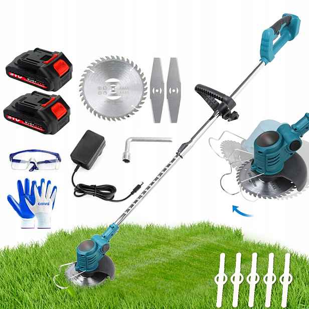 Elektrická Strunová Sekačka Na Trávy 14 CM Křovinořez Zahradní Vyžínač 900W 2xAKU