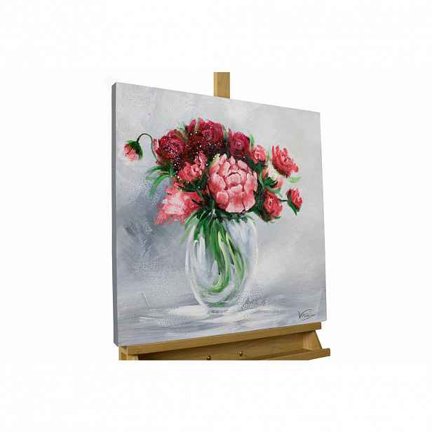 KUNSTLOFT RUČNĚ MALOVANÝ AKRYLOVÝ OBRAZ ŠEDÝ/ČERVENÝ, 60/60 CM