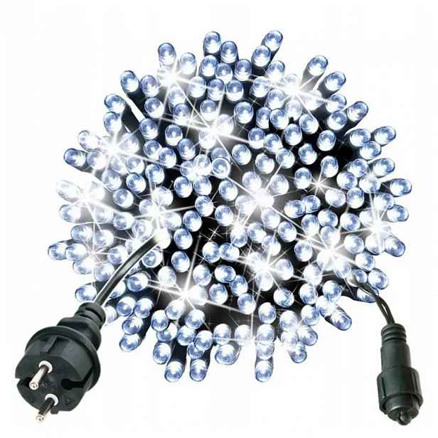 Vánoční osvětlení na stromeček 1000 Led bílé pevné venkovní bleskový silný kabel IP44
