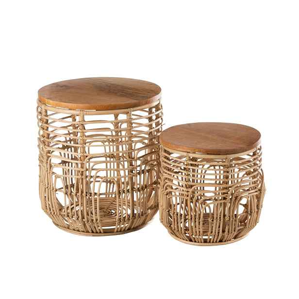 2ks přírodní ratanový odkládací stolek Ellen Rattan - 48*48*52 / 38*38*40 cm J-Line by Jolipa