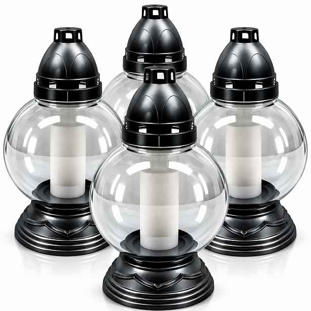 4 x Hřbitovní Svíčka Stříbrná koule Sada lampionů na hrob vložky 29 cm S-138