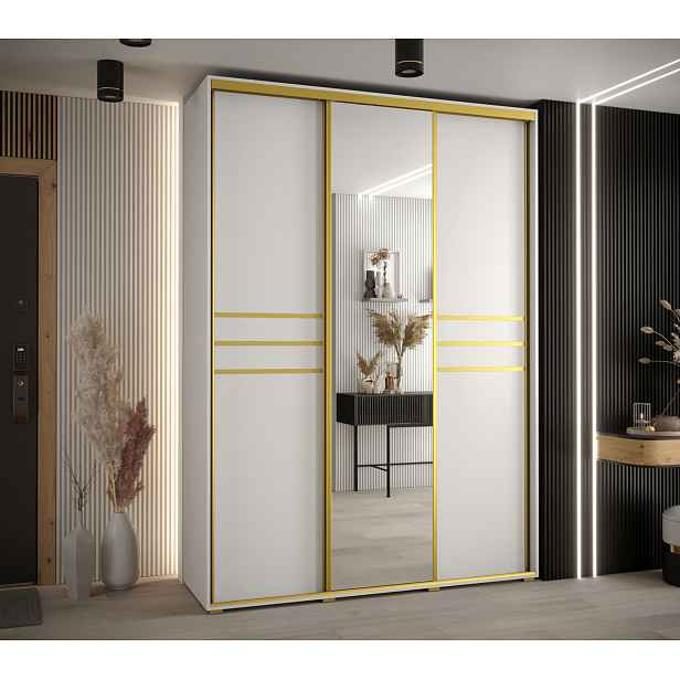 Šatní skříň YVONA 11 - 170/60 cm, bílá / zlatá