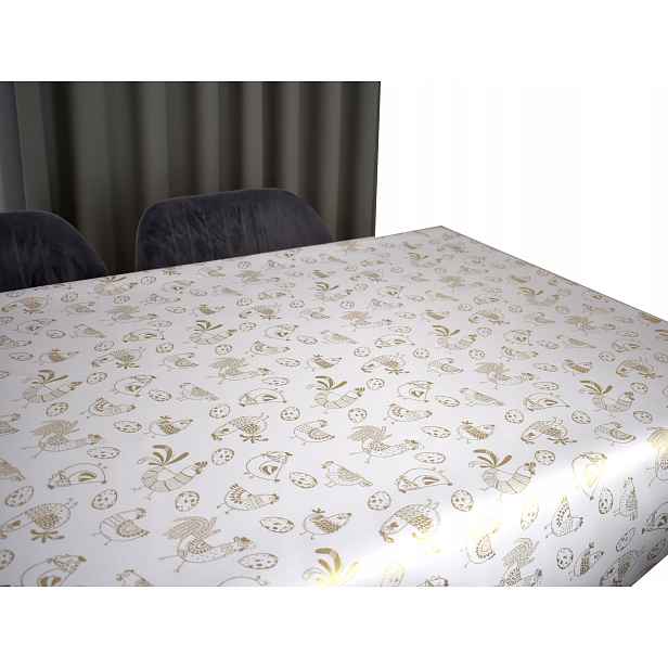 Skvrnitý Ubrus 140X330 CM Bílý Zlatý Kurník Velikonoce Vánoce