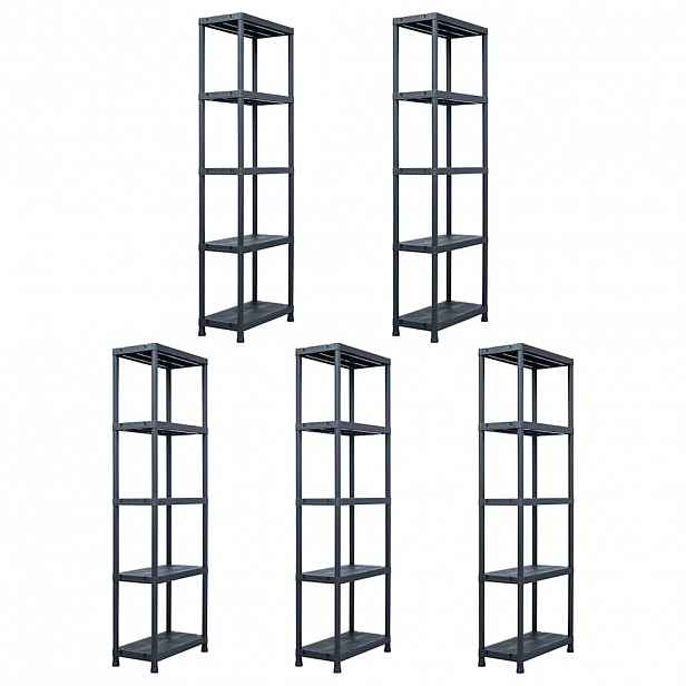 vidaXL Skladové regály 5 ks černé 125 kg 60 x 30 x 180 cm plastové