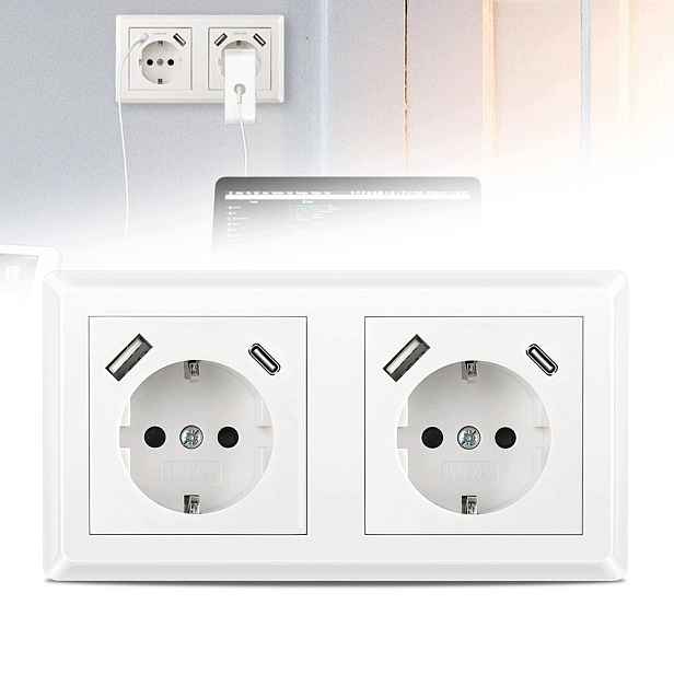 Zásuvka Dvojitá S Nabíječkou Usb 16A 250 V Bílá