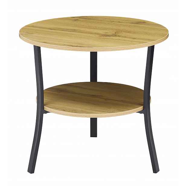 Kávový Stolek Kulatý S Poličkou Loft Industriální Dub fi 60 cm