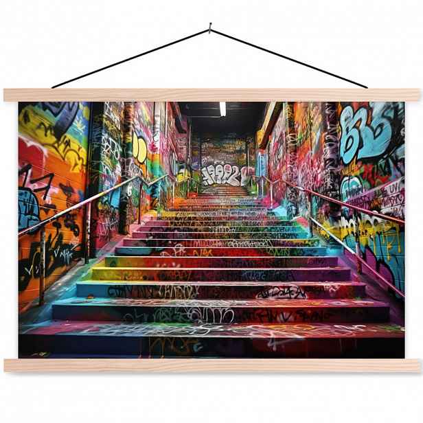 MuchoWow PLAKÁT S MAGNETICKOU LIŠTOU Schody - Graffiti - Barvy - Umění 60x40 cm