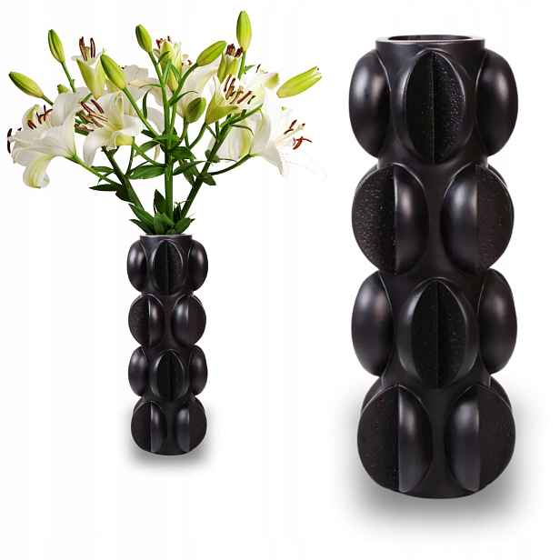 Vysoká dekorativní váza, černá matná, 37 cm, designová, moderní