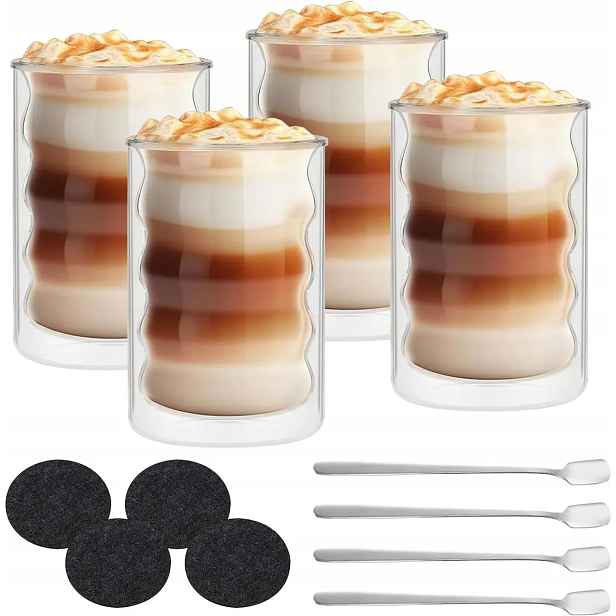 4 ks Termosklenice Lžičky Set na kávu Espresso, Latte a čaj