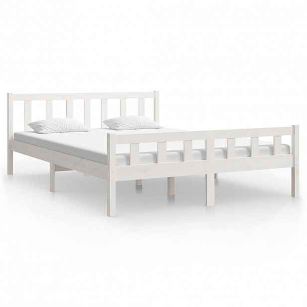 vidaXL Rám postele bílý masivní dřevo 150 x 200 cm King Size