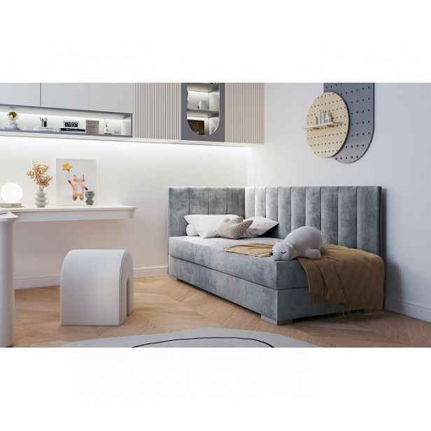 Jednolůžková čalouněná postel s úložným prostorem 90x200 BEGRA 5 - šedá, levé provedení