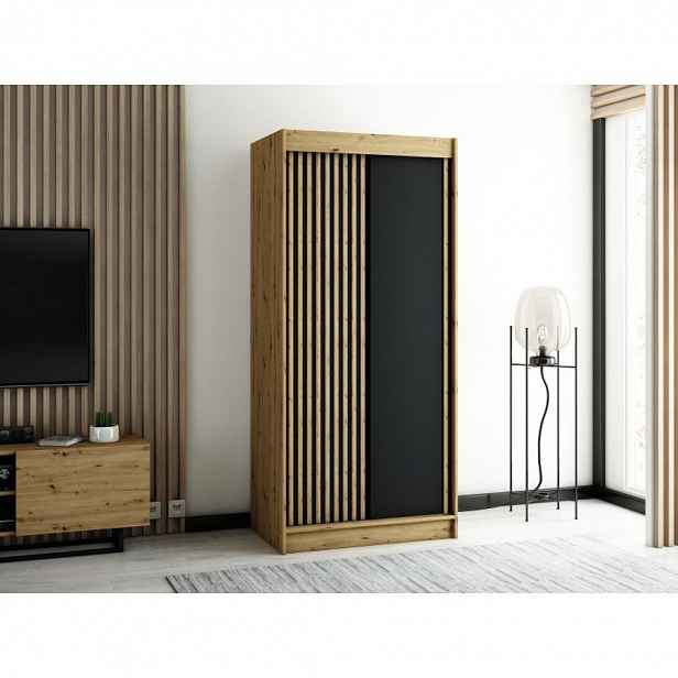Praktická šatní skříň LENOX 100 - dub artisan / černá
