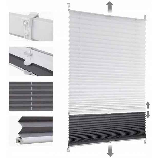 Roleta plisé Sekey 60 cm x 120 cm, dvoubarevná, den a noc, šedobílá