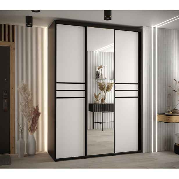 Šatní skříň YVONA 11 - 170/60 cm, černá / bílá / černá