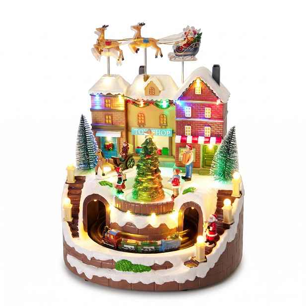 Vánoční Scéna S Hračkami Led Pohyb 8 Melodií Vícebarevná 27X25X34 CM