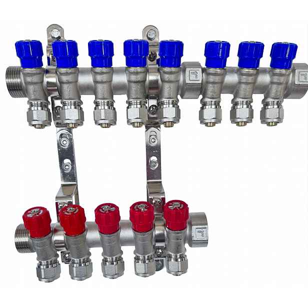 X-home Rozdělovač Pex 1" x 16 mm 8 Okruhů Studené Vody 5 Okruhů Teplé Vody