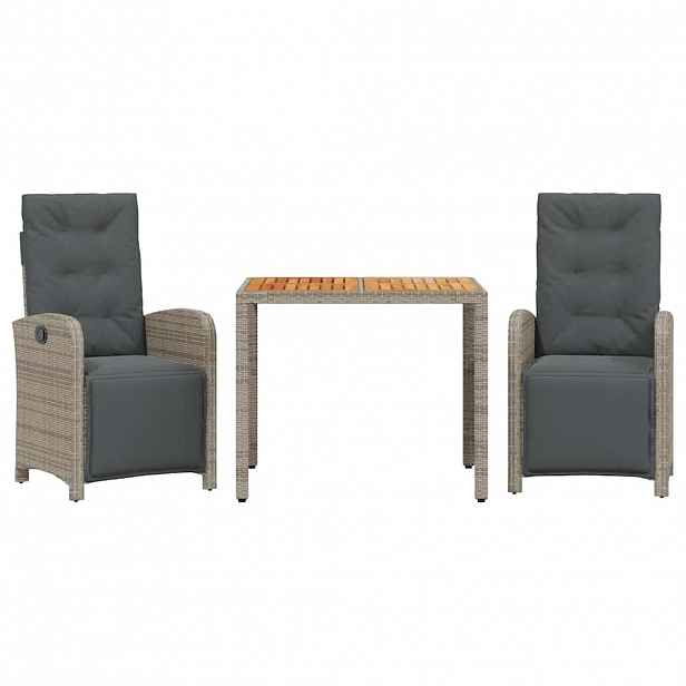 vidaXL 3dílný bistro set s poduškami šedý polyratan