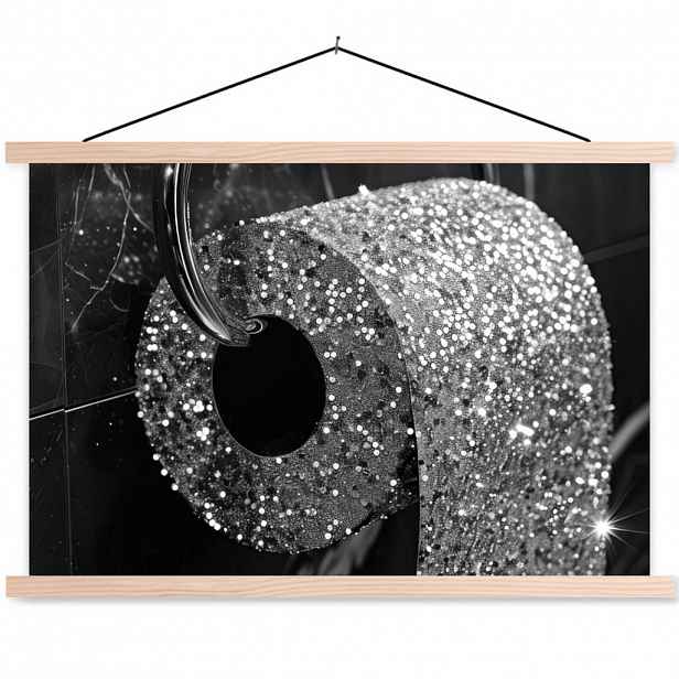 MuchoWow PLAKÁT S MAGNETICKOU LIŠTOU WC - Toaletní papír - Černá a bílá - Třpytky 60x40 cm