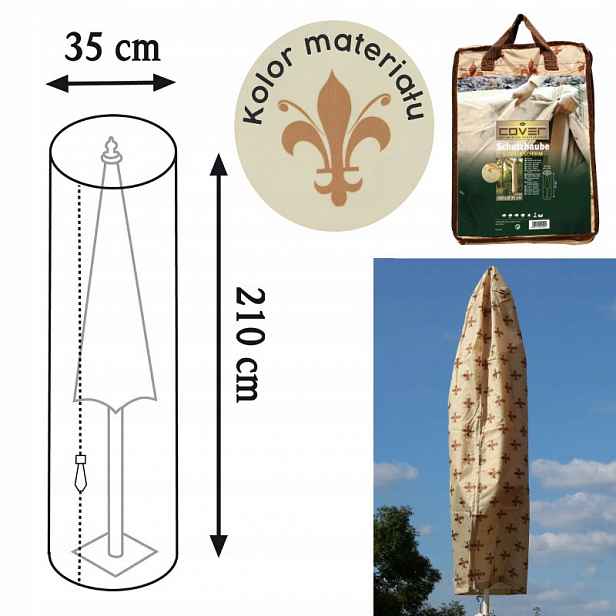 Obal na zahradní slunečník Ø 35 x 210 cm béžový se vzorem lilií