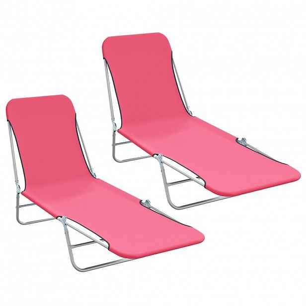 vidaXL Skládací zahradní lehátka 2 ks ocel a textil růžová