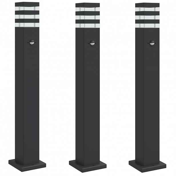 vidaXL Venkovní stojací lampy s čidlem 3 ks černé 80 cm hliník