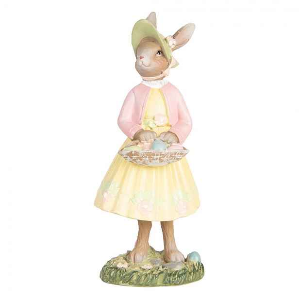 Dekorace králíček v šatech s košíkem vajec - 5*6*12 cm Clayre & Eef