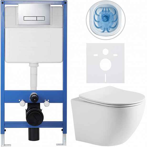 Kompletní WC set Profi/Cesso - bílá matná - WC tlačítko Slim/Chrom - předstěnová instalace - 49x36 cm - 8050BD29